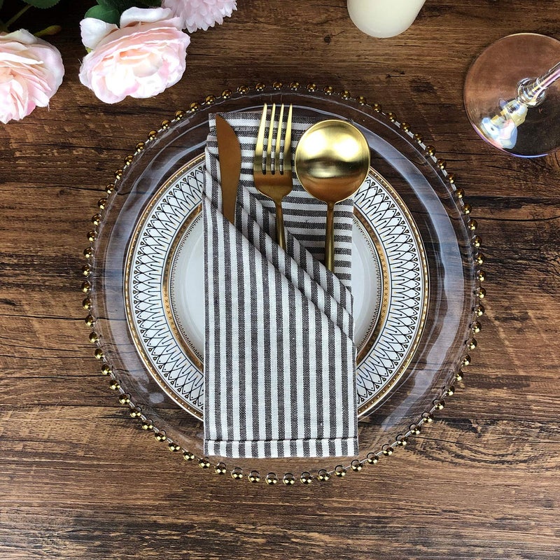 INFEI Plain Striped Cotton Linen Blended Dinner Cloth Napkins - Set of 12 (40 x 30 cm) - for Events & Home Use (Brown) - Image 5